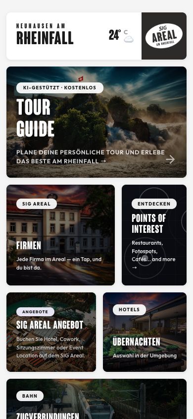 Echte Startseite der SIG Areal App