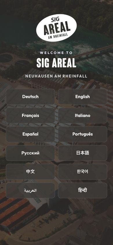 Aktueller SIG-App-Screenshot: Die Sprache wählen.