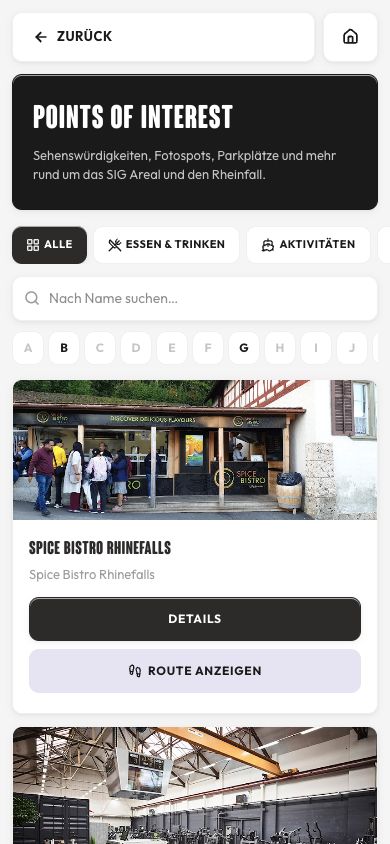 Aktueller SIG-App-Screenshot: Was liegt um die Ecke?