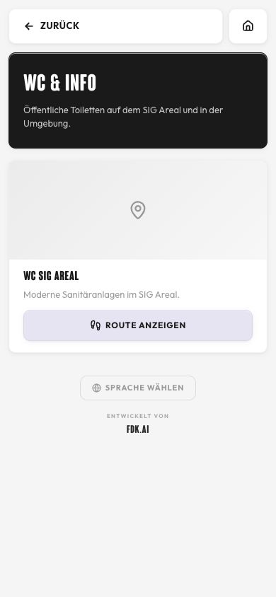 Aktueller SIG-App-Screenshot: Wo ist die Toilette?
