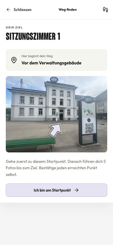 Original-Screenshot: Startpunkt vor dem Verwaltungsgebäude